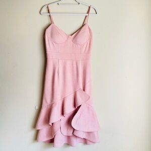 Fashion Nova Show Me Off Midi Dress Sz. L Pink Ruffle Hem Cocktail Coquette